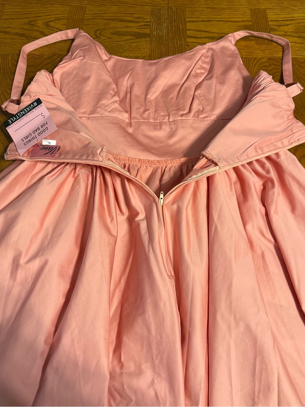 Vixen By Micheline Pitt Ingenue Swing Dress in Blush Pink Sateen XL NWT FLAWED - Picture 13 of 16